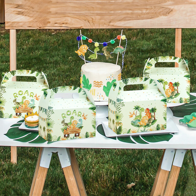4 buc. Cutie cadou pentru petrecere în junglă, cutie cu bomboane din dinozaur pentru floricele de porumb, cutie pentru cadouri pentru copii, pentru decorarea petrecerii de festival