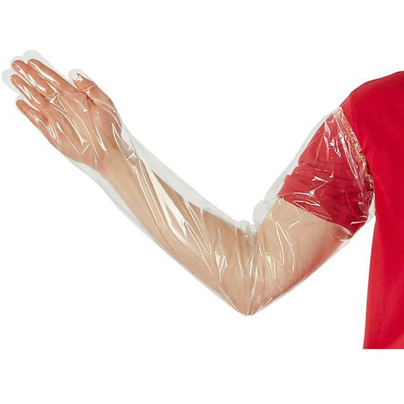 50 vnt. vienkartinės ilgos rankos plėvelės ūkio pirštinės veterinarinės apžiūros veterinarijos plastikinės pirštinės