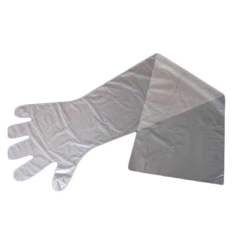 50 vnt. vienkartinės ilgos rankos plėvelės ūkio pirštinės veterinarinės apžiūros veterinarijos plastikinės pirštinės