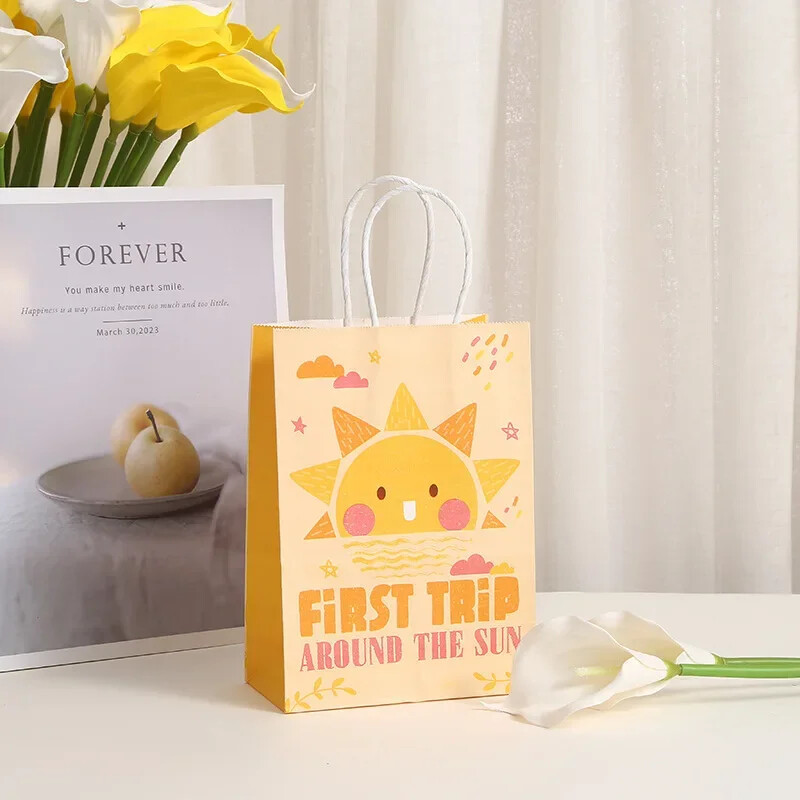 6 bucăți hârtie cu tema soarelui, pungi de ambalare pentru cadou, geantă de cumpărături, pungă de bomboane pentru prima călătorie, pentru nuntă, baby shower, decorare pentru petrecerea de naștere