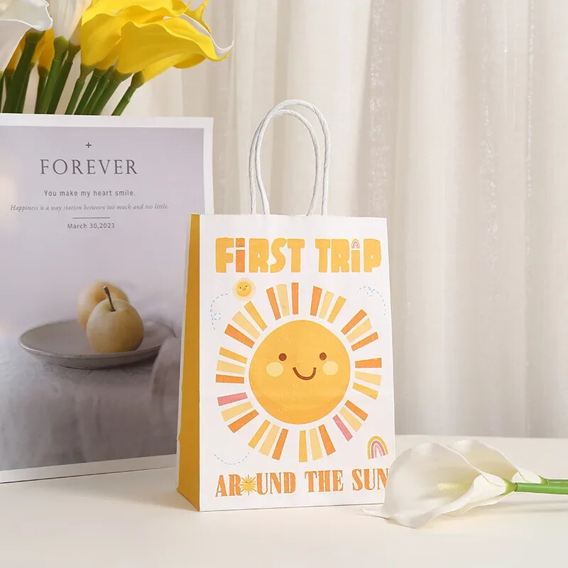 6 bucăți hârtie cu tema soarelui, pungi de ambalare pentru cadou, geantă de cumpărături, pungă de bomboane pentru prima călătorie, pentru nuntă, baby shower, decorare pentru petrecerea de naștere