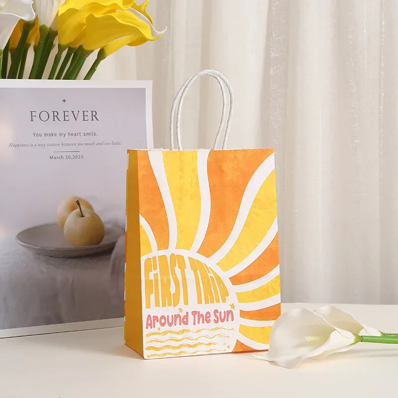 6 bucăți hârtie cu tema soarelui, pungi de ambalare pentru cadou, geantă de cumpărături, pungă de bomboane pentru prima călătorie, pentru nuntă, baby shower, decorare pentru petrecerea de naștere