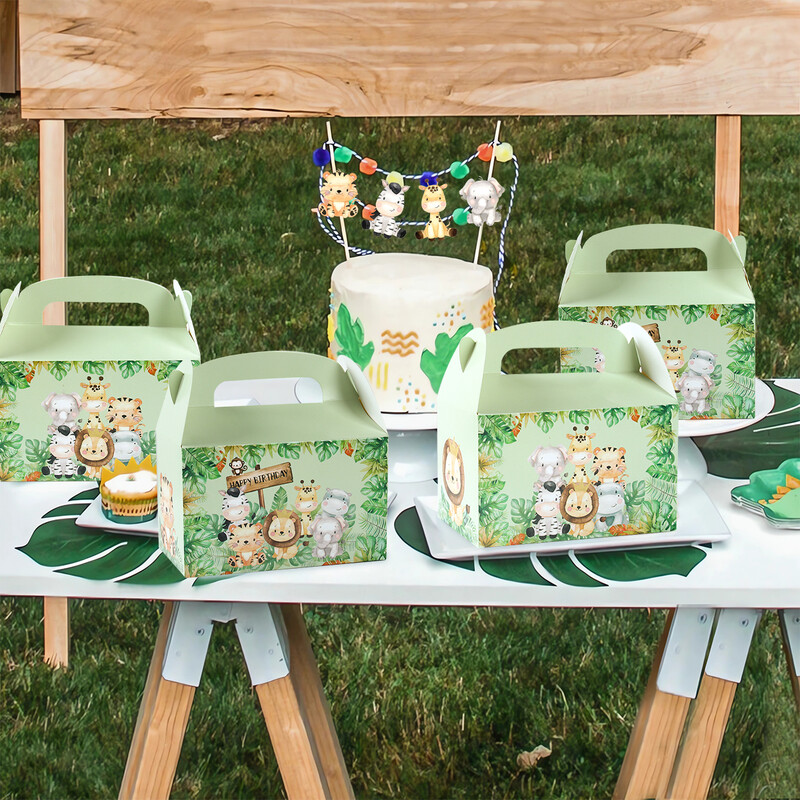 Jungle Animal Candy Box Bag Decoratiuni pentru petreceri La multi ani Copii Baby Shower Boy Wild One Safari Birthday Party Box Bags