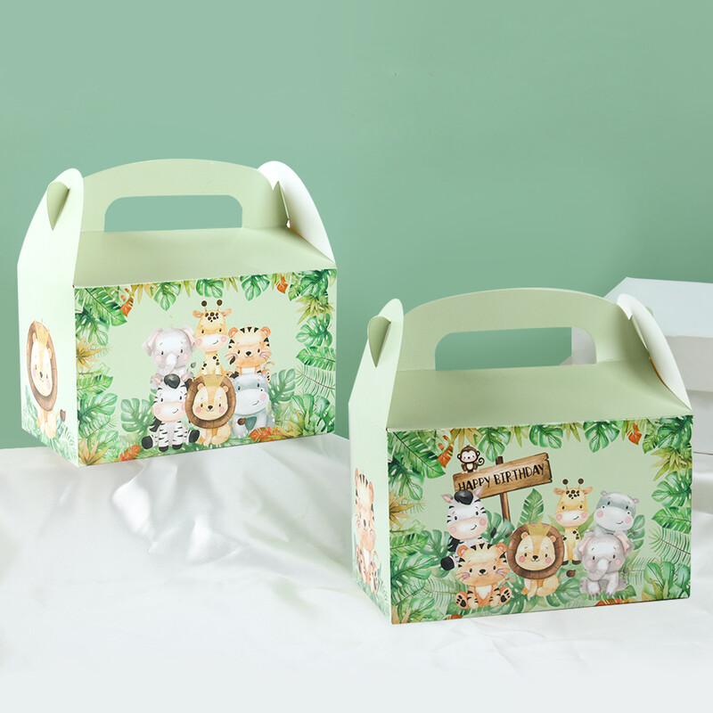 Jungle Animal Candy Box Bag Decoratiuni pentru petreceri La multi ani Copii Baby Shower Boy Wild One Safari Birthday Party Box Bags