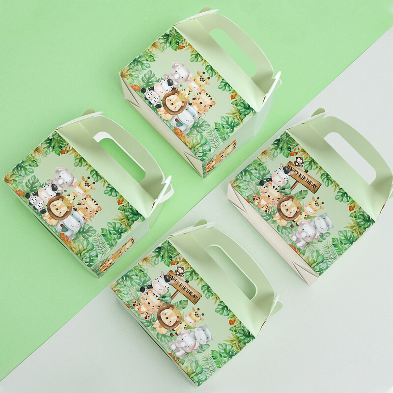Jungle Animal Candy Box Bag Decoratiuni pentru petreceri La multi ani Copii Baby Shower Boy Wild One Safari Birthday Party Box Bags