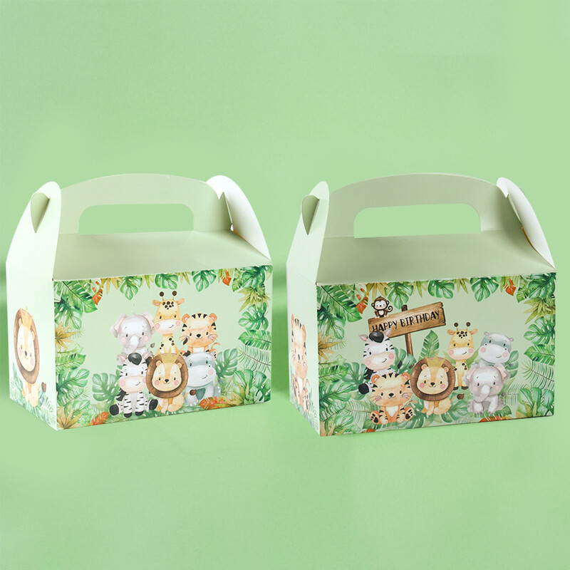Jungle Animal Candy Box Bag Decoratiuni pentru petreceri La multi ani Copii Baby Shower Boy Wild One Safari Birthday Party Box Bags