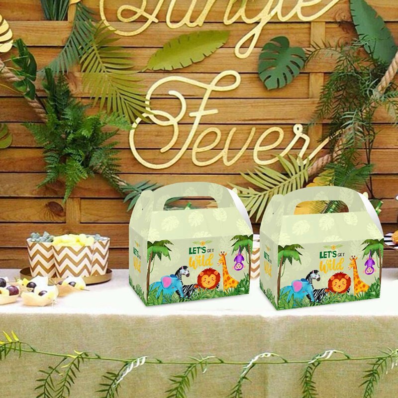 Jungle Safari Animale Cutii cu bomboane Decoratiuni pentru petrecerea de aniversare Cutie de ambalare pentru cadouri pentru copii Wild One, pentru baby Shower, cutie de consumabile, pungă