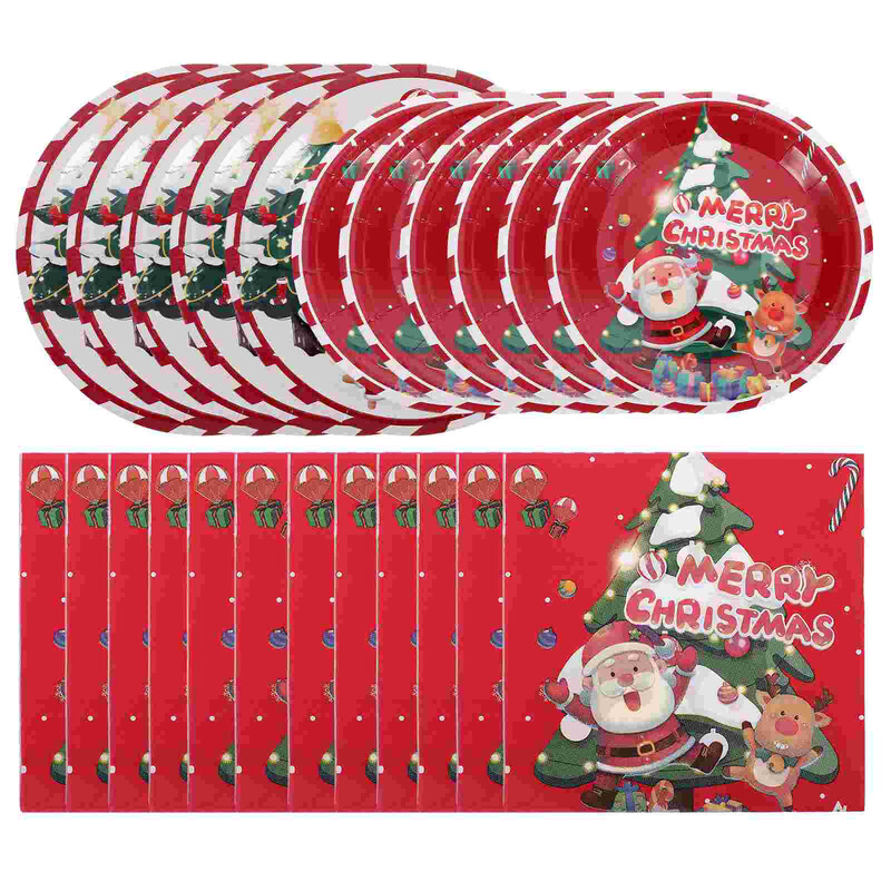 40 buc Veselă de Crăciun Farfurii pentru Desert de Crăciun Trusă pentru petrecere Hârtie de unică folosință