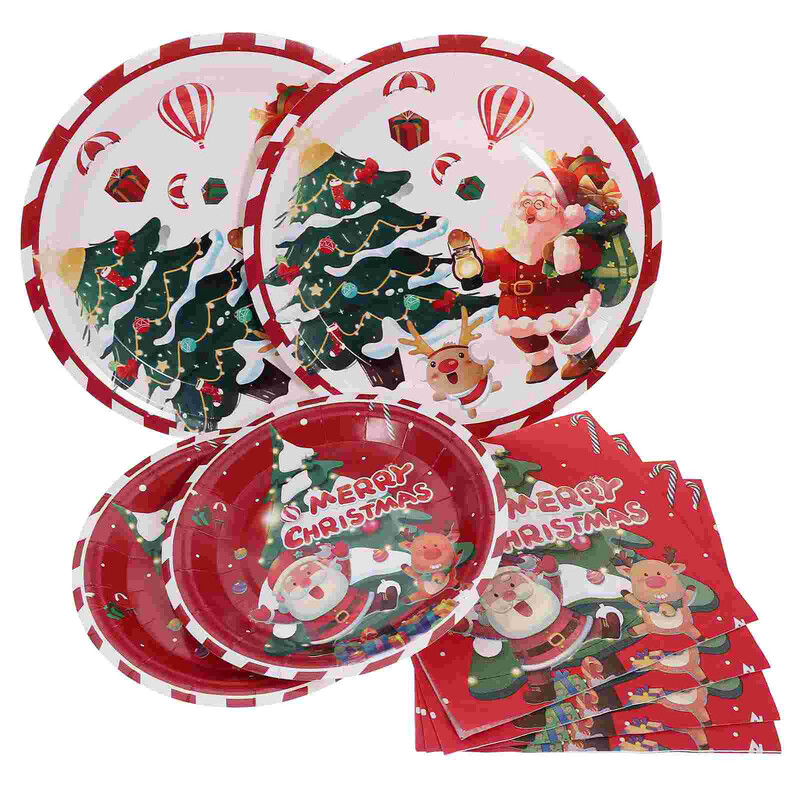 40 buc Veselă de Crăciun Farfurii pentru Desert de Crăciun Trusă pentru petrecere Hârtie de unică folosință