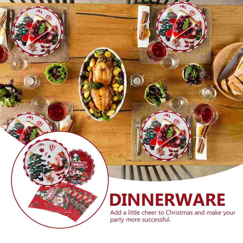 40 buc Veselă de Crăciun Farfurii pentru Desert de Crăciun Trusă pentru petrecere Hârtie de unică folosință