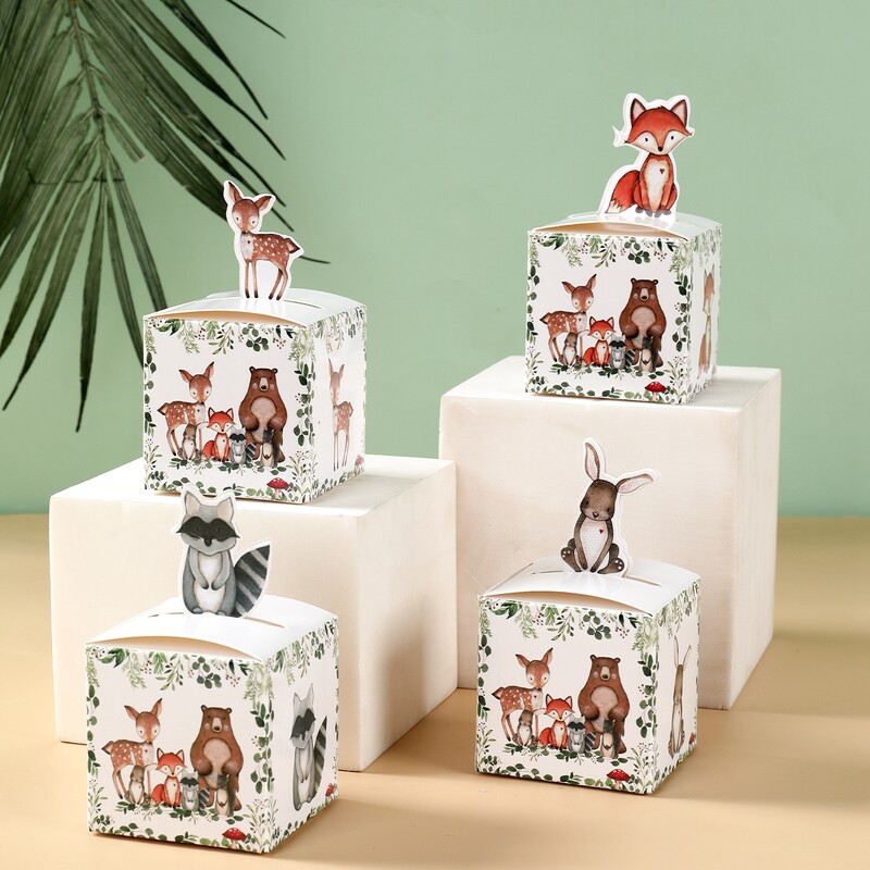 24 de bucăți Jungle Safari Animale Cutii de bomboane Decoratiuni pentru petrecerea de aniversare Cutie de ambalaj pentru cadouri pentru copii Wild One Cutie de cadouri pentru Baby Shower Geanta