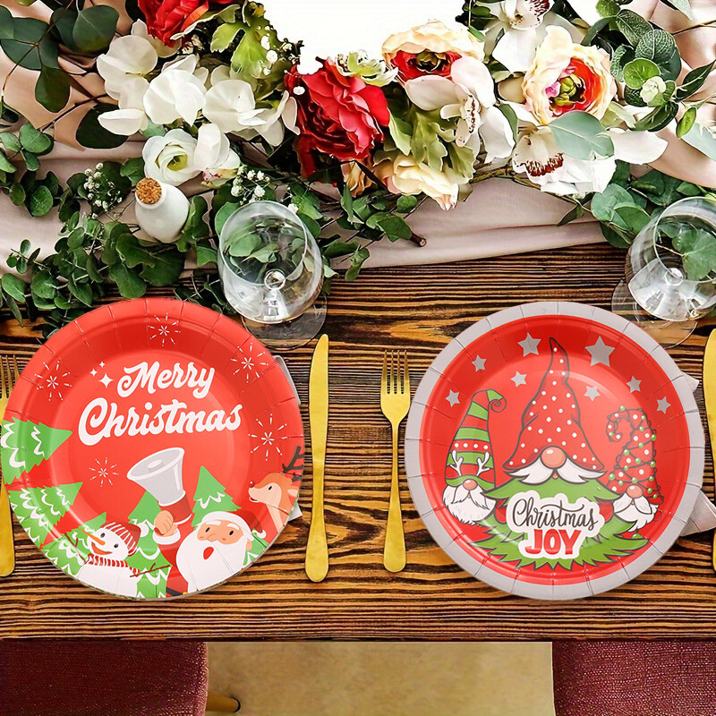 10 bucăți decorațiuni pentru petrecerea de Crăciun, desen animat, farfurie de hârtie de Crăciun, farfurie de unică folosință, farfurie de Moș Crăciun, veselă pentru petrecere