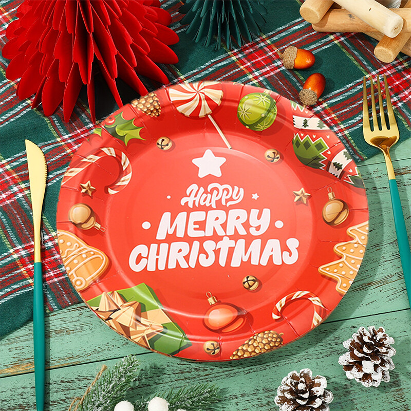 10 bucăți decorațiuni pentru petrecerea de Crăciun, desen animat, farfurie de hârtie de Crăciun, farfurie de unică folosință, farfurie de Moș Crăciun, veselă pentru petrecere