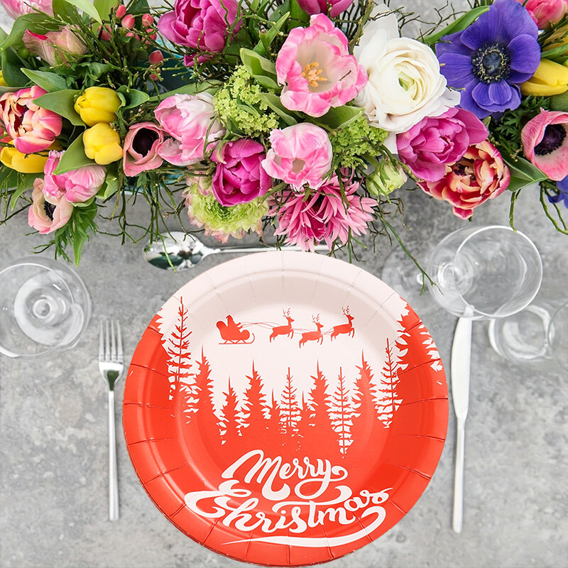10 bucăți decorațiuni pentru petrecerea de Crăciun, desen animat, farfurie de hârtie de Crăciun, farfurie de unică folosință, farfurie de Moș Crăciun, veselă pentru petrecere