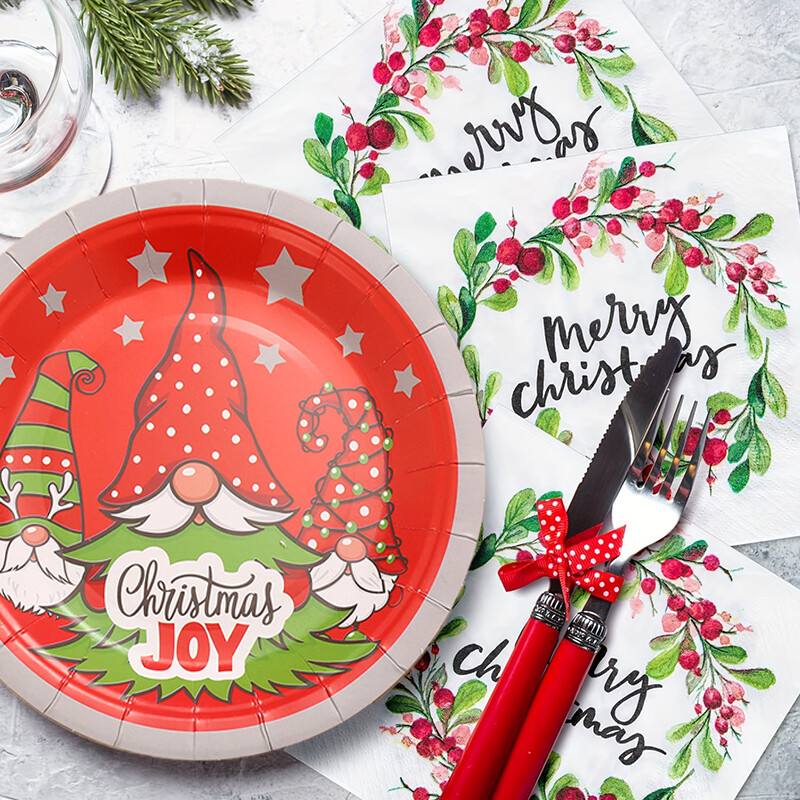 10 bucăți decorațiuni pentru petrecerea de Crăciun, desen animat, farfurie de hârtie de Crăciun, farfurie de unică folosință, farfurie de Moș Crăciun, veselă pentru petrecere