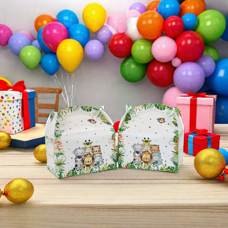 12 bucăți cutii pentru favoare de petrecere cu animale din junglă, consumabile pentru petreceri Safari, cutii cadou de bunuri pentru decorațiuni pentru baby shower safari