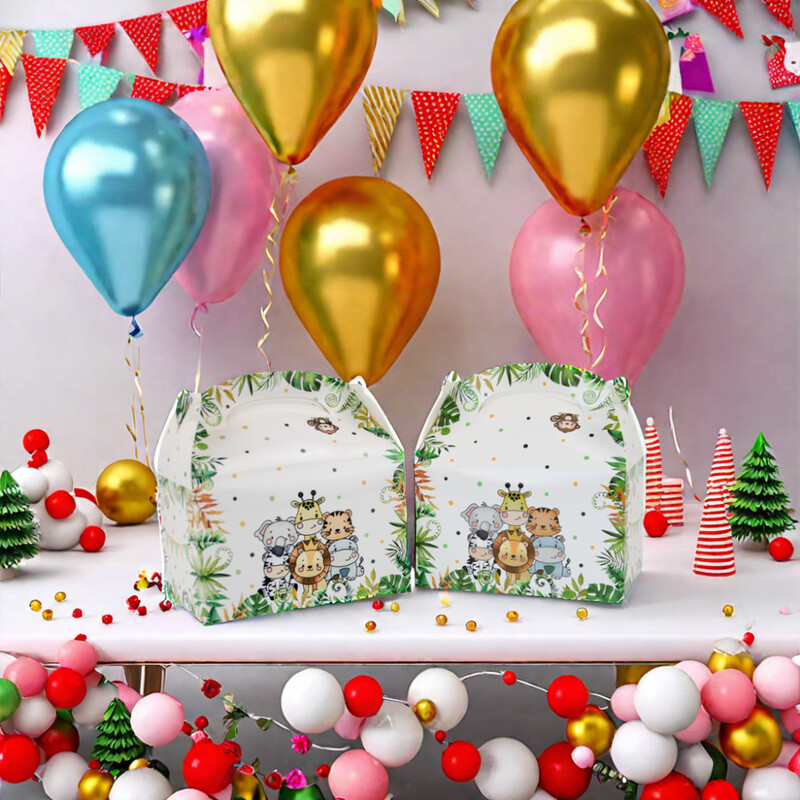 12 bucăți cutii pentru favoare de petrecere cu animale din junglă, consumabile pentru petreceri Safari, cutii cadou de bunuri pentru decorațiuni pentru baby shower safari