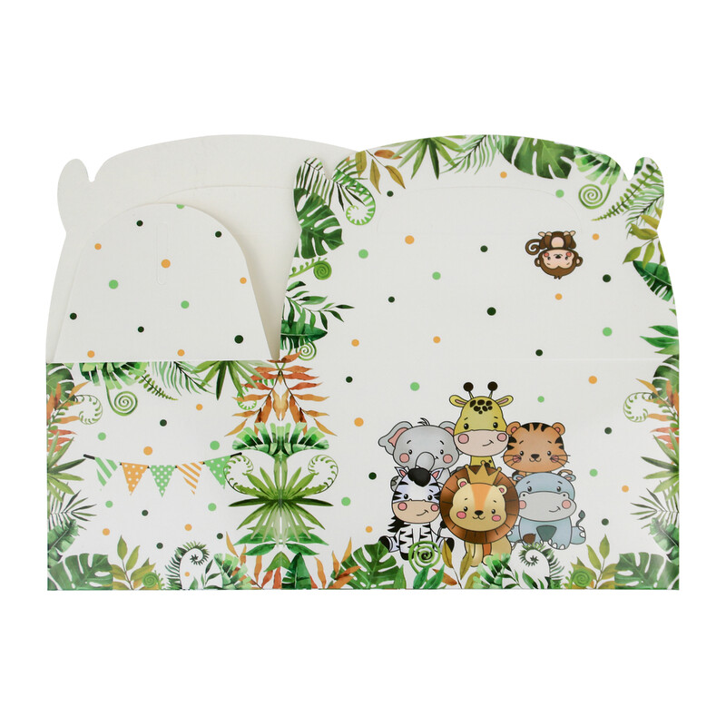 12 bucăți cutii pentru favoare de petrecere cu animale din junglă, consumabile pentru petreceri Safari, cutii cadou de bunuri pentru decorațiuni pentru baby shower safari