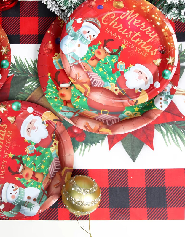 20/40 buc Veselă de unică folosință de Crăciun Moș Crăciun Elk Farfurii din hârtie Tort Tavă Desert Home Decor pentru petreceri Rechizite pentru Anul Nou2025