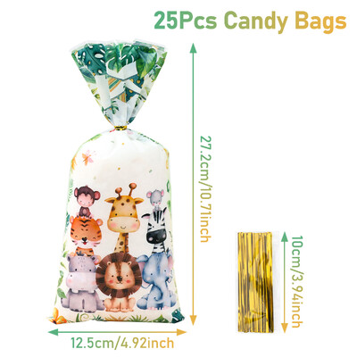 Ζούγκλα Ζώα Δώρο Τσάντα Safari 1st Wild One Birthday Party Decorations Παιδικές μπομπονιέρες Τσάντες μπισκότων με καραμέλα Forest Safari Baby Shower