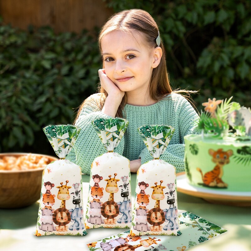 Jungle Animals Gift Bag Safari 1st Wild One Decoratiuni pentru petrecere de aniversare Favoruri pentru copii Dulciuri Pungi de biscuiti Safari de padure Baby Shower