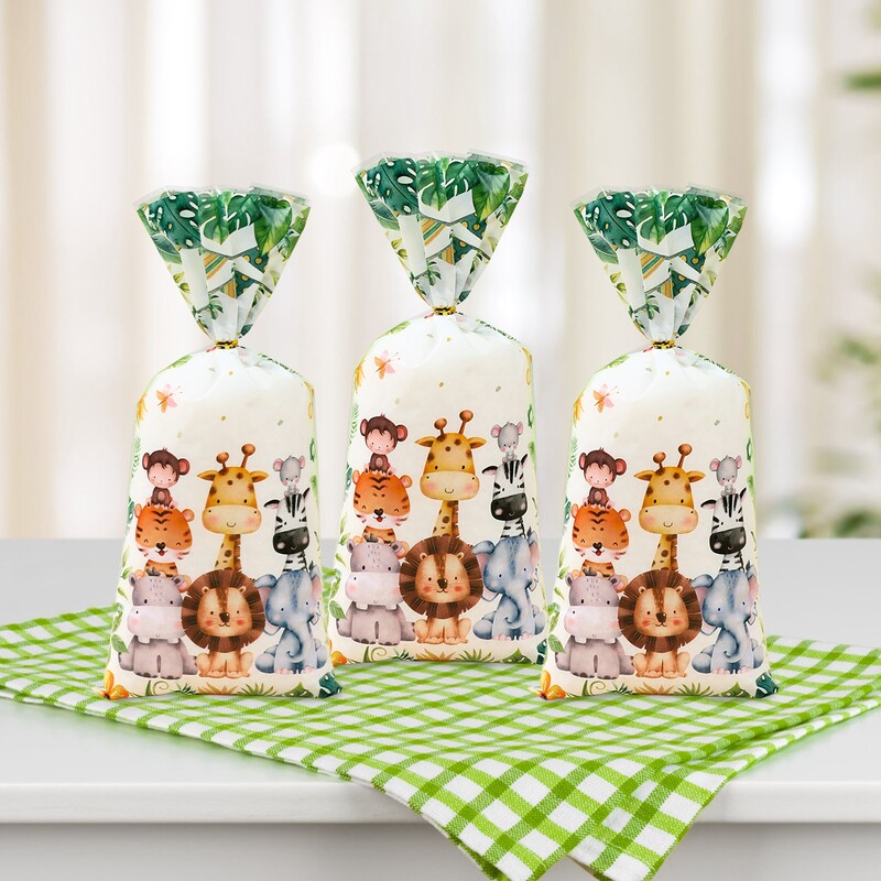Jungle Animals Gift Bag Safari 1st Wild One Decoratiuni pentru petrecere de aniversare Favoruri pentru copii Dulciuri Pungi de biscuiti Safari de padure Baby Shower