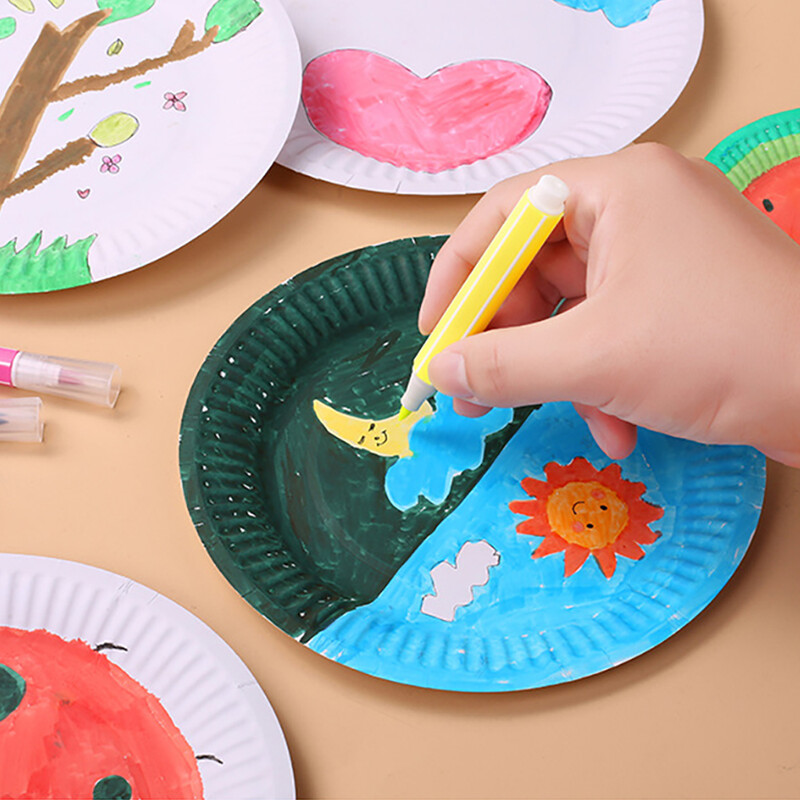 Set farfurie de hârtie de unică folosință pentru tort de aniversare farfurie circulară de hârtie set de veselă nordic minimalistă, graffiti, bricolaj, materiale lucrate manual