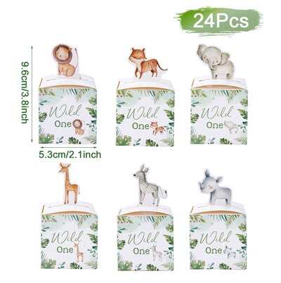 24 τεμ. Woodland Animal Candy Boxes Wild One Jungle Safari Birthday Party Διακόσμηση Παιδικό Δώρο Κουτί συσκευασίας Προμήθειες για ντους μωρών