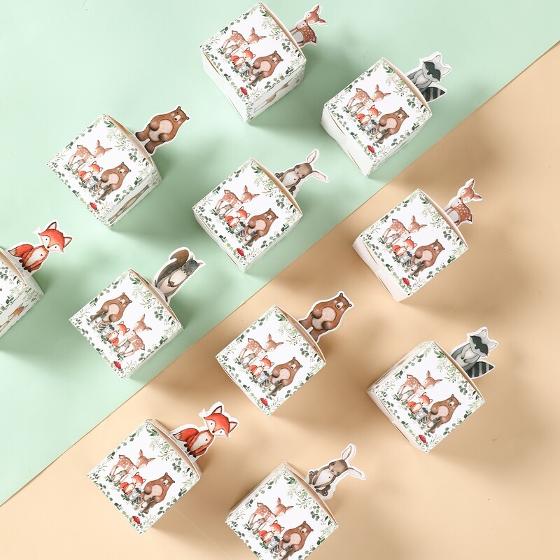 24 buc. Cutii de bomboane pentru animale din pădure Wild One Jungle Safari Decor pentru petrecerea de naștere Cutie de ambalaj pentru cadou pentru copii, consumabile pentru baby shower
