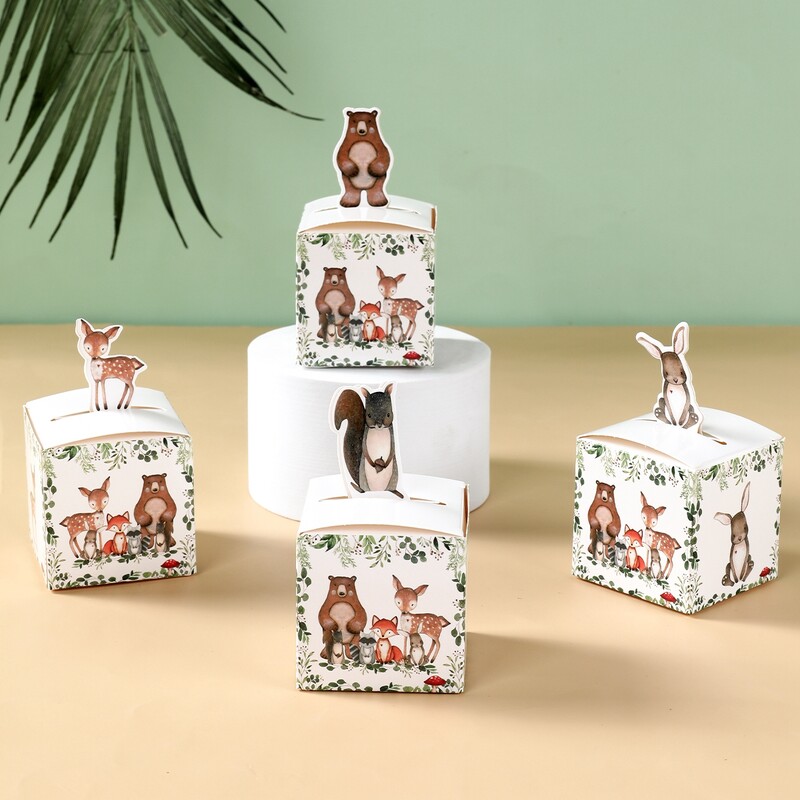 24 buc. Cutii de bomboane pentru animale din pădure Wild One Jungle Safari Decor pentru petrecerea de naștere Cutie de ambalaj pentru cadou pentru copii, consumabile pentru baby shower