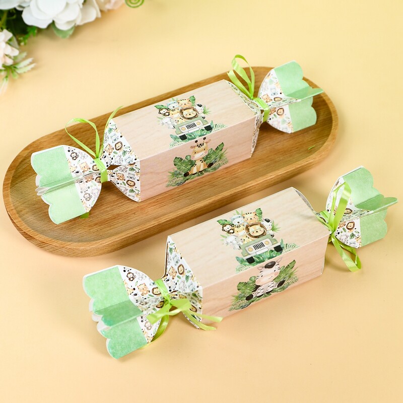 6 buc. Cutii de bomboane cu animale din junglă Safari 1-a sălbatică decorațiuni pentru petrecerea de aniversare pentru copii, tema junglă, pădure, pentru baby shower, consumabile pentru băieți