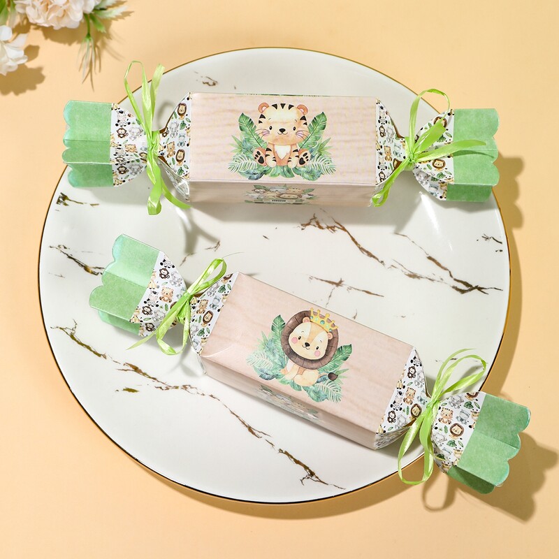 6 buc. Cutii de bomboane cu animale din junglă Safari 1-a sălbatică decorațiuni pentru petrecerea de aniversare pentru copii, tema junglă, pădure, pentru baby shower, consumabile pentru băieți