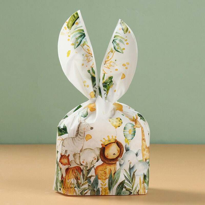Jungle Animal ureche de iepure geantă cadou bomboane biscuiți sac de ambalare pentru petrecere la mulți ani, pentru copii, baby shower, nuntă, pungi de cadou bricolaj