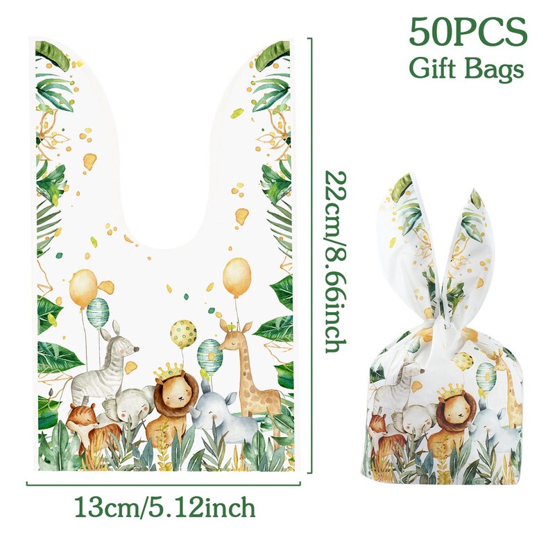 Jungle Animal ureche de iepure geantă cadou bomboane biscuiți sac de ambalare pentru petrecere la mulți ani, pentru copii, baby shower, nuntă, pungi de cadou bricolaj