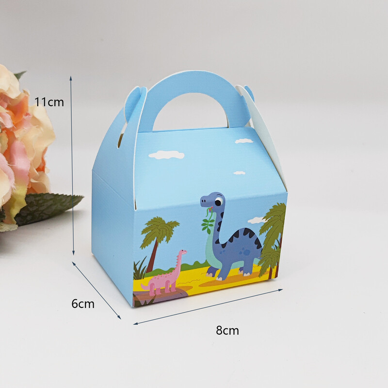 Geantă de cutie de bomboane din hârtie de dinozaur, favoruri de petrecere în junglă, pungă de cutie de biscuiți pentru biscuiți pentru ambalare cutie de aniversare pentru copii, 10 buc.