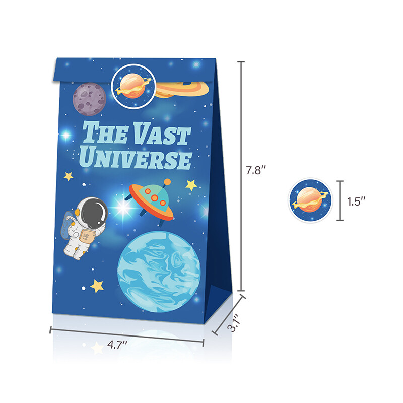 12 buc. Saci de bomboane pentru petrecere în spațiul cosmic, cu autocolante, saci de cadou pentru galaxie din hârtie, pungi pentru răsfăț pentru băieți.