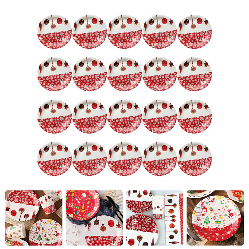 20 buc Farfurie de hârtie de Crăciun cu fulgi de nea Vase de unică folosință din plastic Farfuri de unică folosință Tavi de nuntă Cupă de Crăciun