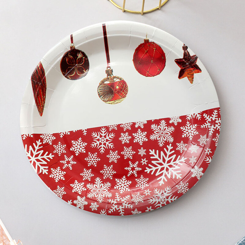 20 buc Farfurie de hârtie de Crăciun cu fulgi de nea Vase de unică folosință din plastic Farfuri de unică folosință Tavi de nuntă Cupă de Crăciun