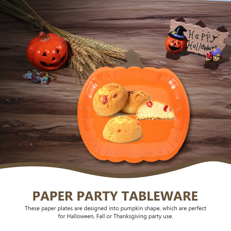 10 bucăți farfurii de hârtie pentru Halloween, petrecere cu dovleac, desert, festival, bomboane, fructe, farfurii în formă de portocale, cină