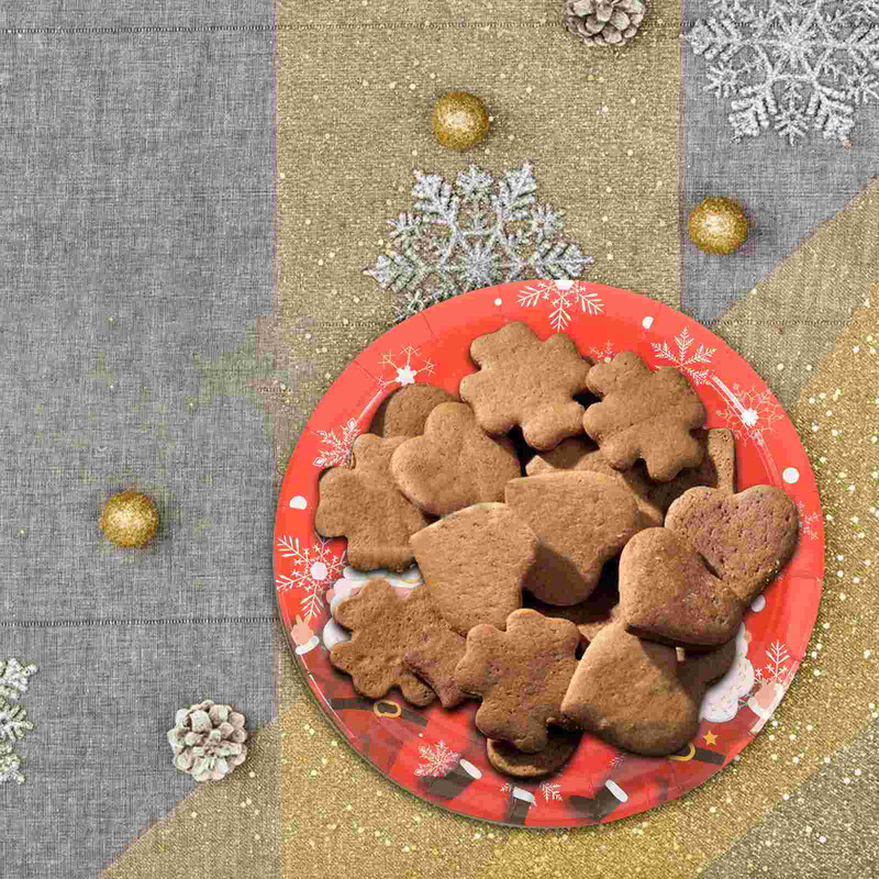 16 bucăți farfurii de masă din hârtie pentru petrecere Desert de Crăciun Cupă de vacanță Tort Fulg de nea Servire Decoratiuni de masă roșii Om de zăpadă Fulgi de nea