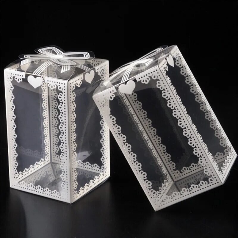 Cutie de cadou din plastic transparent de 10 buc cu bowknot, cutii transparente din PVC, cutie de ambalare pentru favoruri de petrecere de nuntă de Valentine de vacanță
