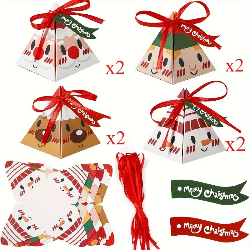 8 buc. Cutie de cadou de bomboane de Crăciun cu panglici pentru prăjituri, gustare, ciocolată, ambalaj, pungi, 2025, favoruri de petrecere de revelion de Crăciun