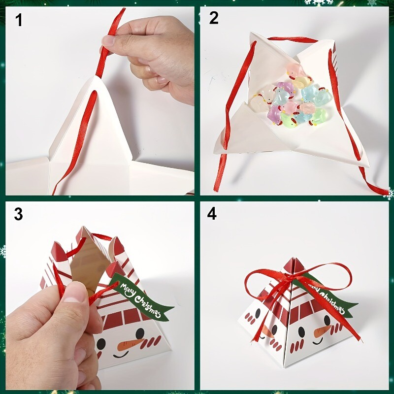 8 buc. Cutie de cadou de bomboane de Crăciun cu panglici pentru prăjituri, gustare, ciocolată, ambalaj, pungi, 2025, favoruri de petrecere de revelion de Crăciun