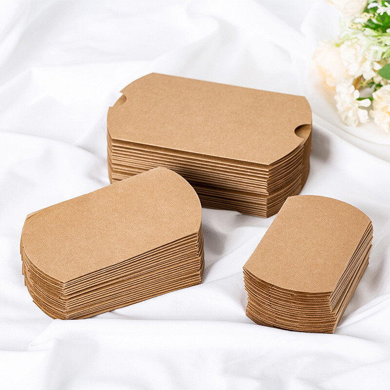 50 de bucăți cutie de pernă din hârtie kraft, cutii cadou cu bomboane, cutii de ambalare pentru cadouri de Crăciun, pungi, favoruri de nuntă, decorațiuni pentru petrecerea de aniversare