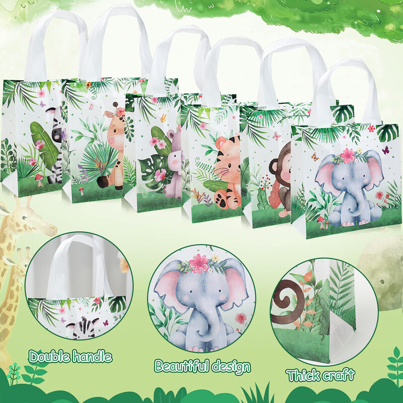 6 bucăți saci de favoruri de petrecere Safari, nețesute, pentru animale din junglă.
