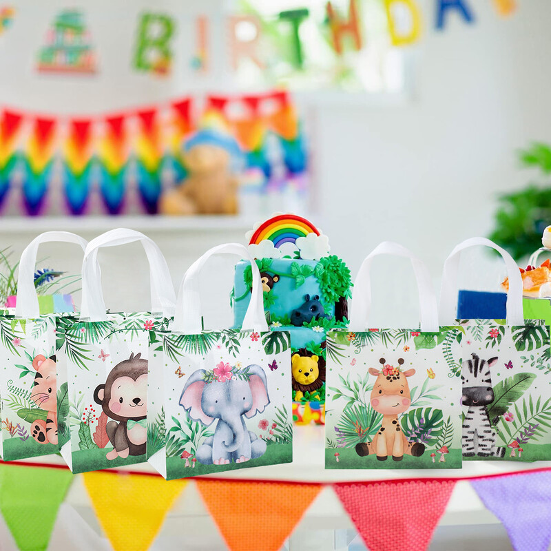 6 bucăți saci de favoruri de petrecere Safari, nețesute, pentru animale din junglă.