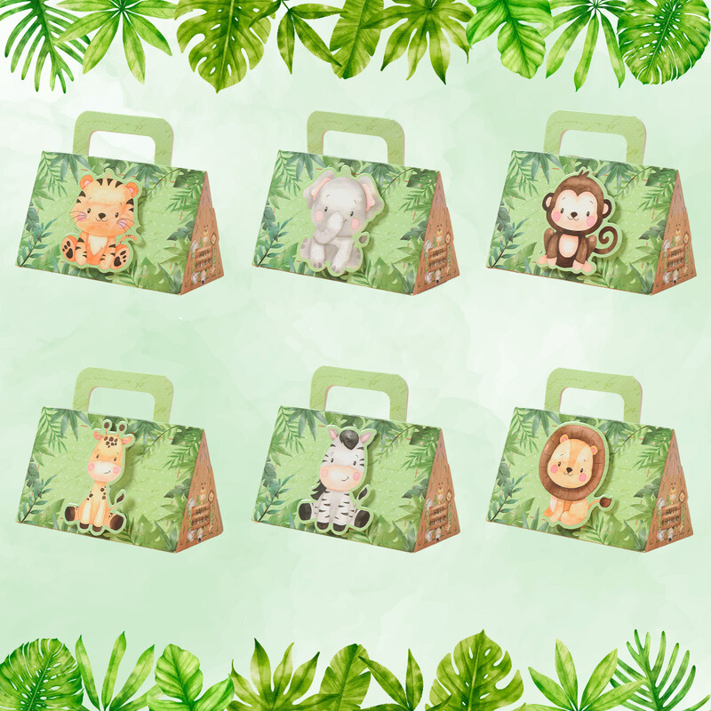 Cutii de bomboane cu animale din junglă Jungle Safari Decor pentru petrecerea de naștere Cutie de ambalare pentru cadouri pentru copii Rechizite pentru petrecerea de naștere