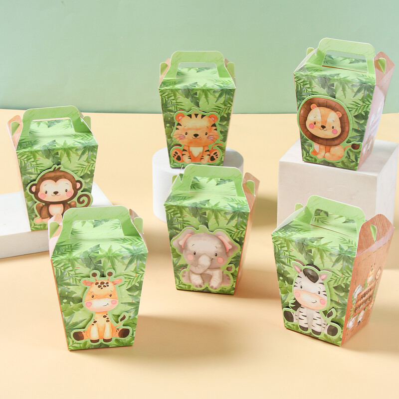 Cutii de bomboane cu animale din junglă Jungle Safari Decor pentru petrecerea de naștere Cutie de ambalare pentru cadouri pentru copii Rechizite pentru petrecerea de naștere