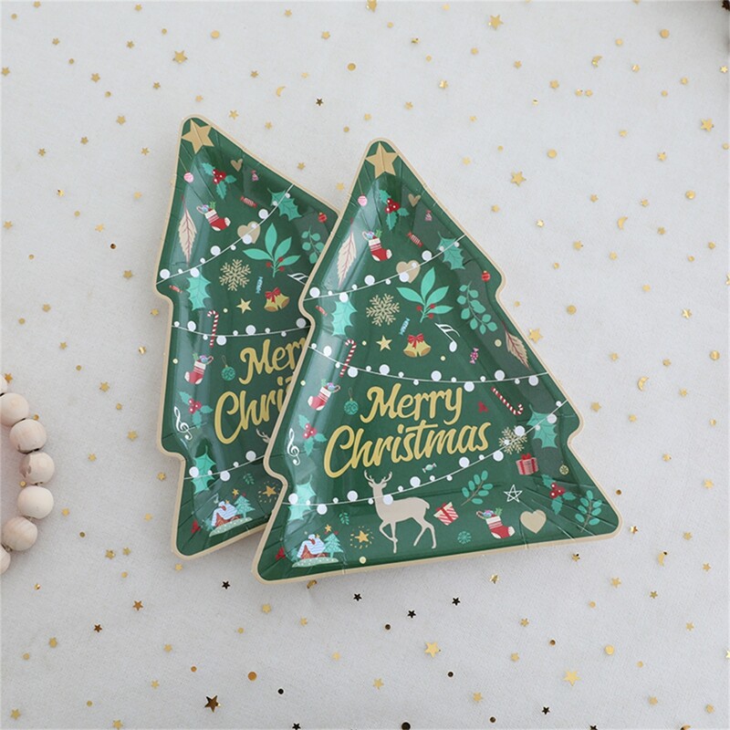 2024 Crăciun vesela de unică folosință farfurii în formă de brad de Crăciun Decor Crăciun fericit Copii La mulți ani 2025 Decor de masă 10 buc