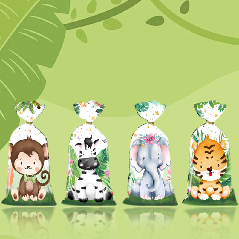 50 buc. Pachet cadou cu bomboane cu animale din junglă. Pungă de ambalare pentru biscuiți.